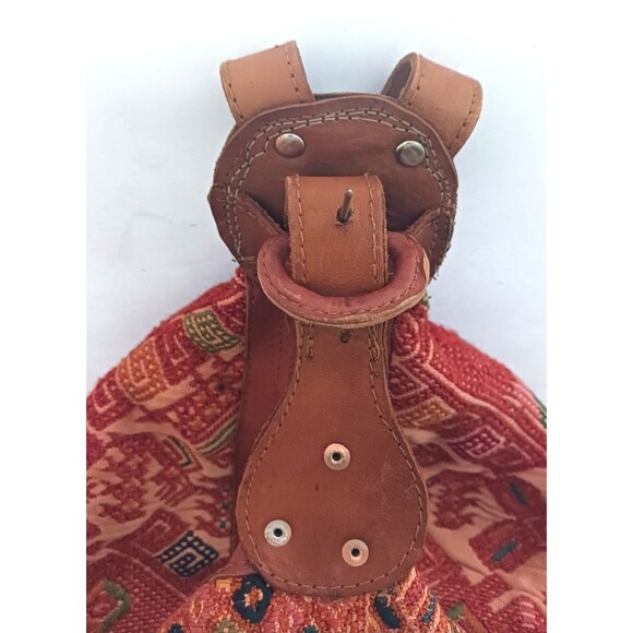 Handwoven Guatemalan Textile Lg Backpack Brown Leather Straps Hippie Boho